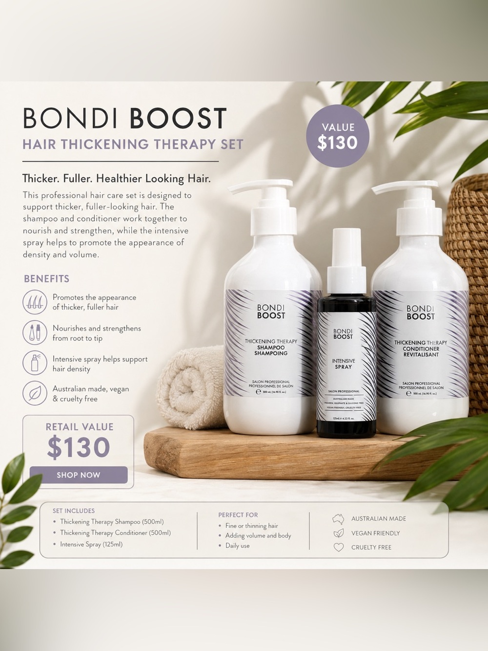 NEW Bondi Boost Hair Thickening Therapy Bundle – 3 Piece Set